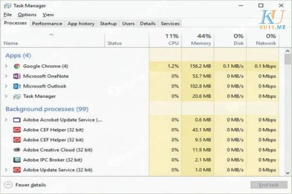 Tab Processes của Task Manager