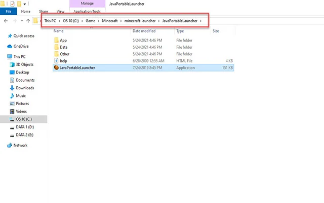 File java Portable Launcher trong thư mục
