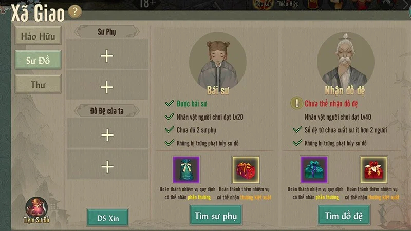 Cách tăng level nhanh trong Võ Lâm Truyền Kỳ 1 Mobile 2 tăng level nhanh qua hệ thống sư đồ