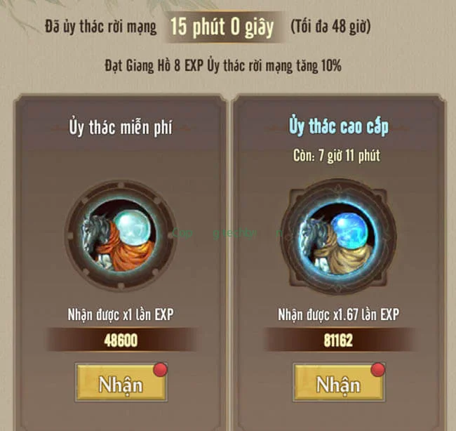 Cách tăng level nhanh trong Võ Lâm Truyền Kỳ 1 Mobile 5 nhận kinh nghiệm ủy thác