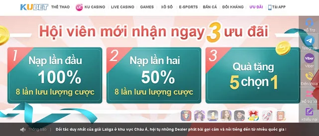 Khuyến mại Kubet 100% nạp tiền